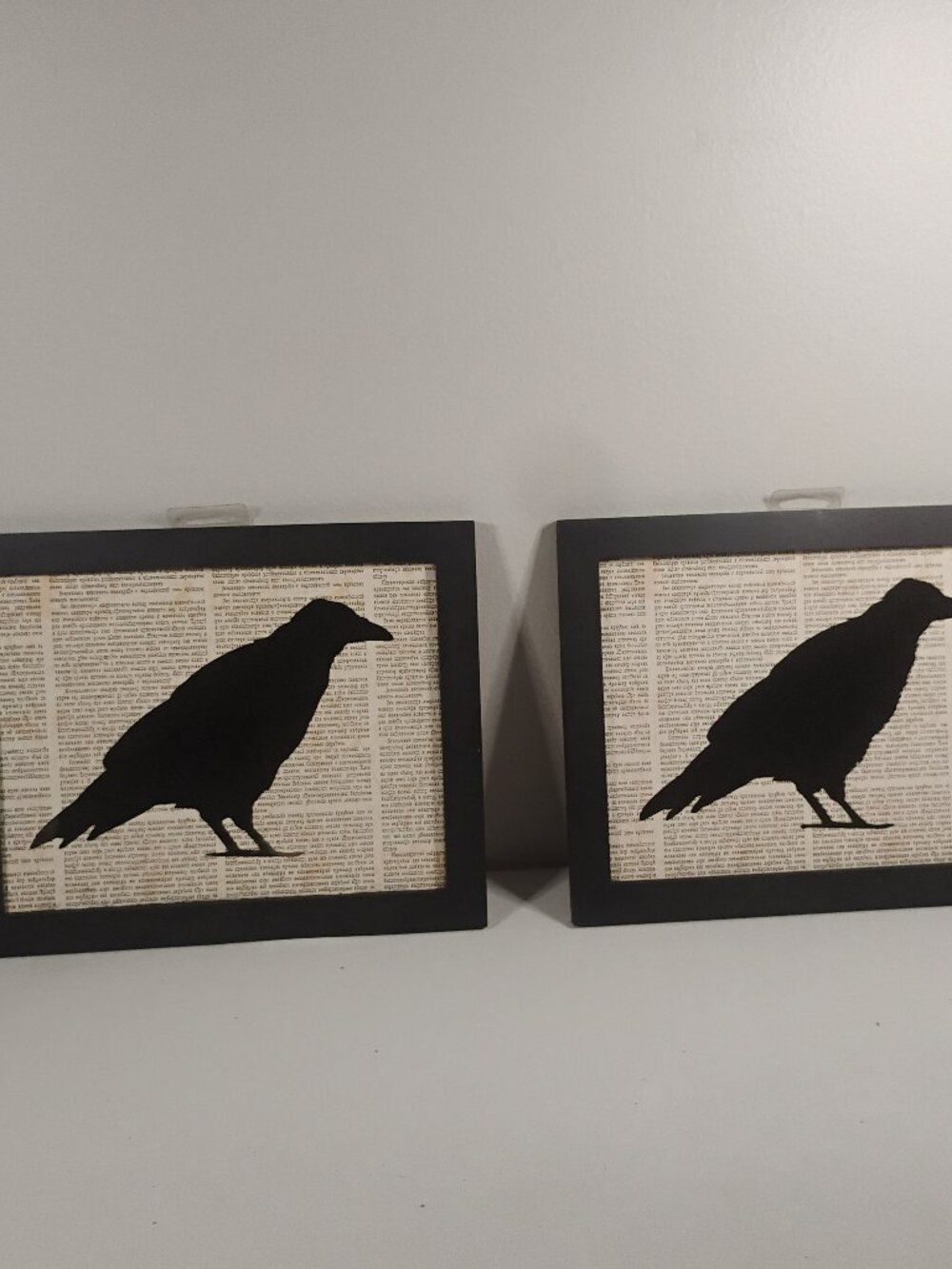 Halloween Decor Set of 2 Gothic Crow Raven Book Page Framed Wall Art